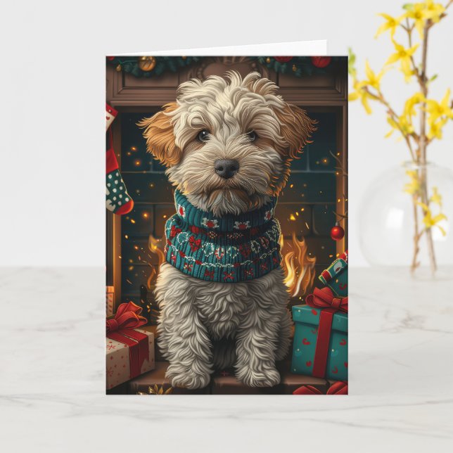Tarjeta Perro Terrier Trigo Con Regalos De Navidad Chimene (flor amarilla)