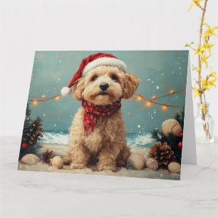 Tarjeta Perro Terrier Trigo Navidad Playa Vintage