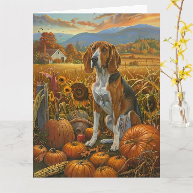 Tarjeta Perro Treeing Walker Coonhound Otoño Día de Acción (flor amarilla)