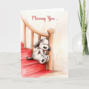 Tarjeta Perro triste que espera en escaleras