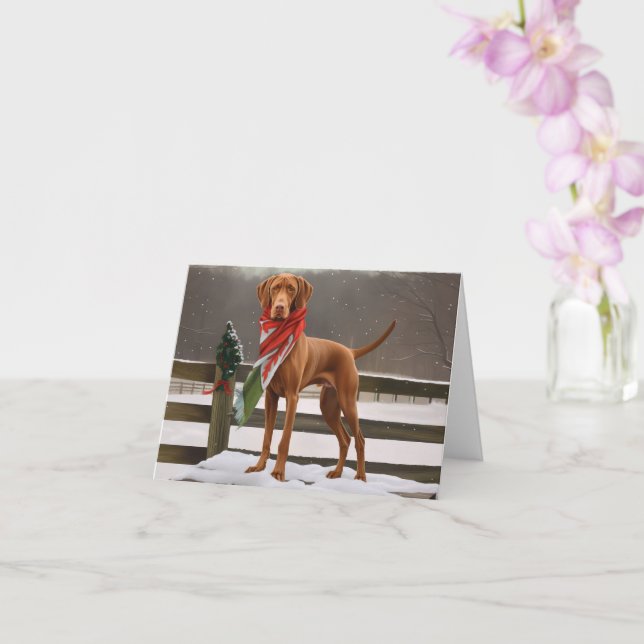 Tarjeta Perro Vizsla en Navidades de nieve (Orquídea)