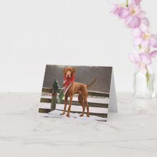 Tarjeta Perro Vizsla en Navidades de nieve