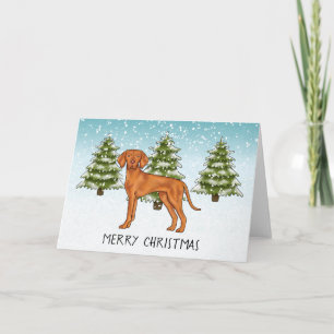 Tarjeta Perro Vizsla Húngaro Bosque Nevado De Invierno Y T