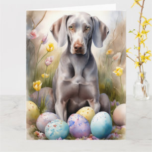 Tarjeta Perro Weimaraner con Fiesta de Huevos de Pascua