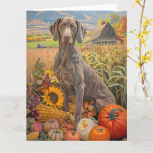 Tarjeta Perro Weimaraner Cosecha de Otoño Día de Acción de