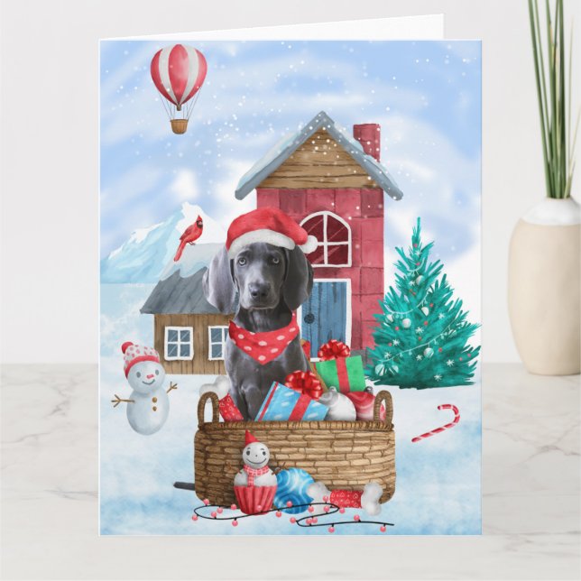 Tarjeta Perro Weimaraner en la Casa de Perros de Navidades (Anverso)