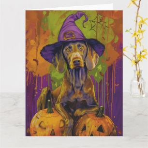 Tarjeta Perro Weimaraner espeluznante Bruja y calabaza de 