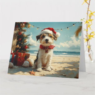 Tarjeta Perro Wire Fox Terrier Navidad Vintage Playa