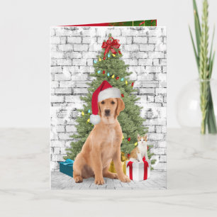 Tarjeta Perro y gatito navidades