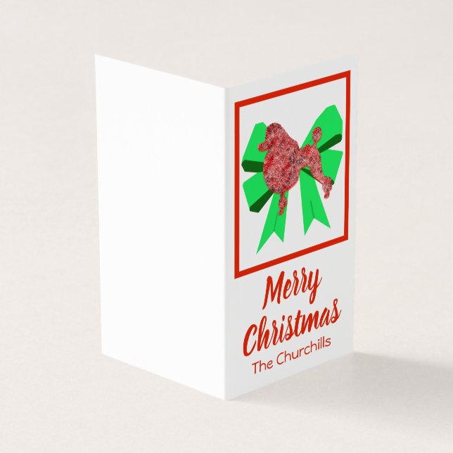 Tarjeta Perro y regalo de vaca verde para Navidades de can (Exterior)