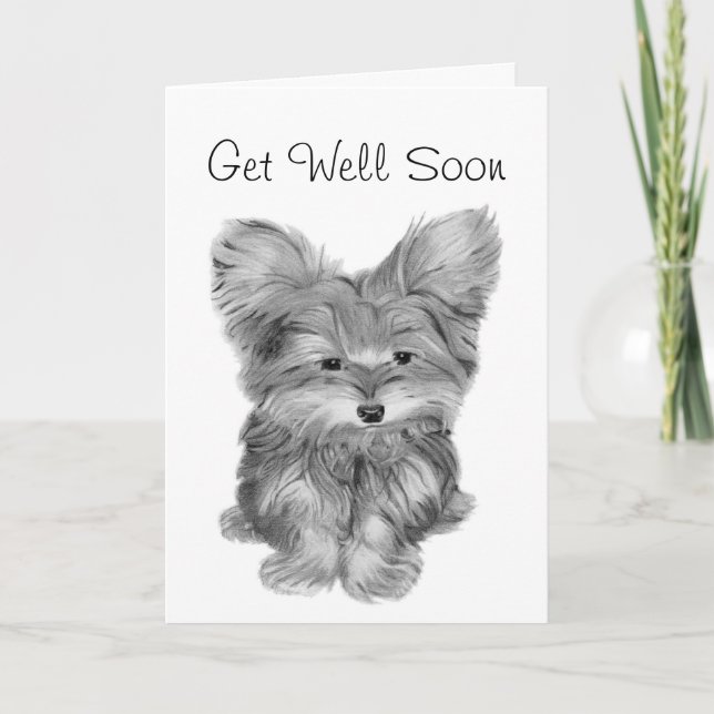 Tarjeta Perro Yorkie Lindo Gracias y Que te Mejores Saludo (Anverso)