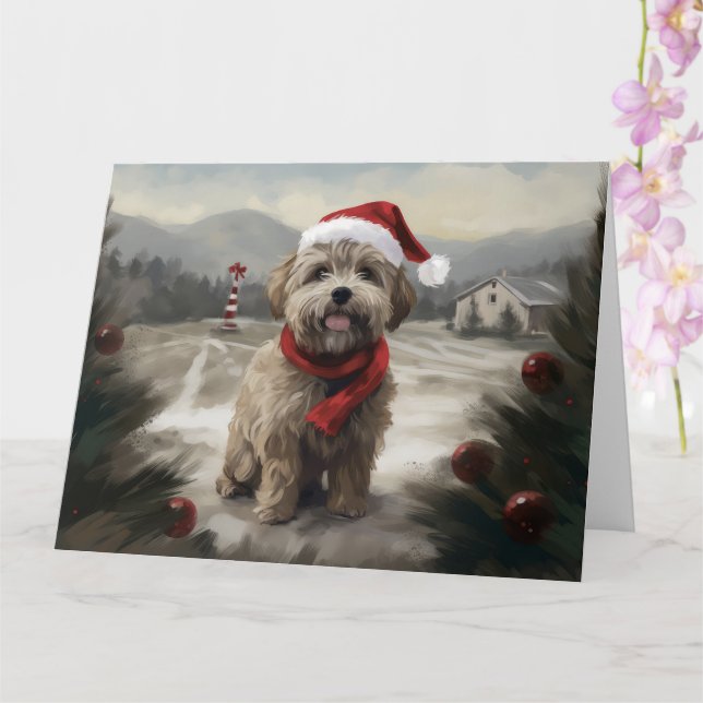 Tarjeta Perro Yorkipoo en Navidades de nieve (Orquídea)