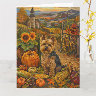 Tarjeta Perro Yorkshire Terrier Cosecha de Otoño Día de Ac