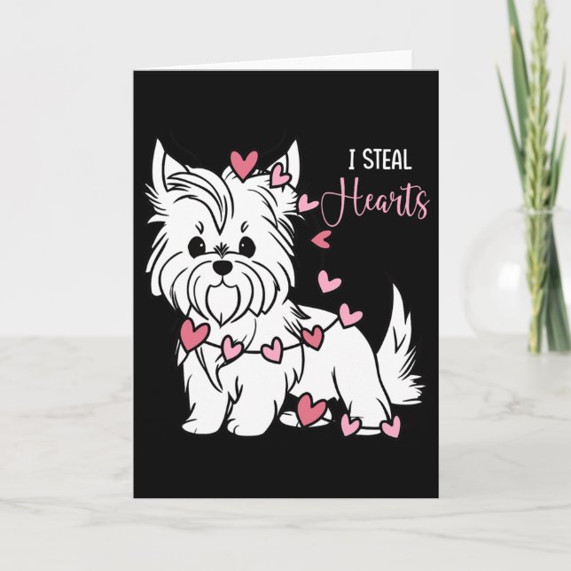 Tarjeta Perro Yorkshire Terrier Roba Corazones Valentín Bo (Anverso)