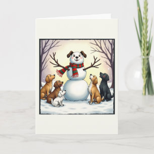 Tarjeta Perros adorables Navidades Snowman con carta de in