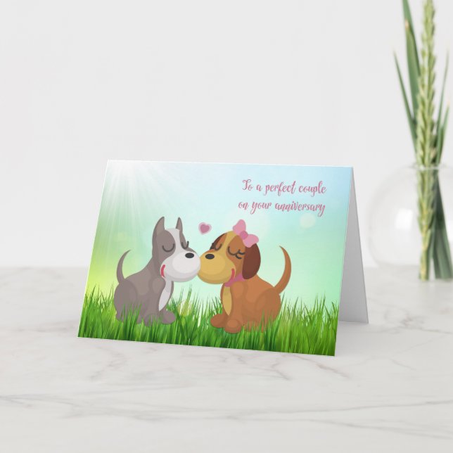 Tarjeta Perros adorables y cariñosos, aniversario de boda (Anverso)