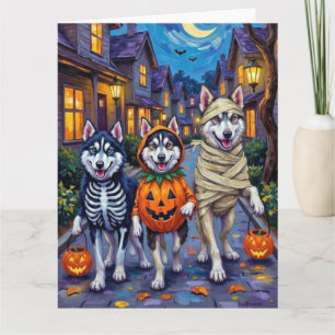 Tarjeta Perros Alaskan Malamute Trick-or-Treating Hallowee