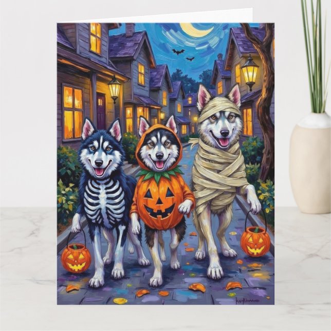 Tarjeta Perros Alaskan Malamute Trick-or-Treating Hallowee (Anverso)