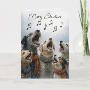 Tarjeta Perros Cantando Villancicos En Copos De Nieve