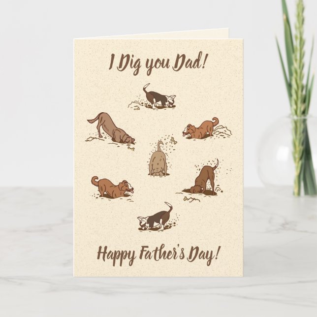 Tarjeta Perros cavadores sucios - Feliz Día del Padre. (Anverso)
