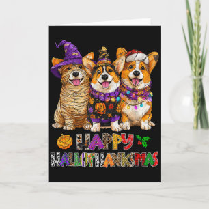 Tarjeta Perros Corgi de Hallothanksmas Calabaza de Hallowe