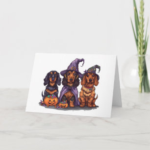 Tarjeta Perros de bruja de Halloween Dachshund