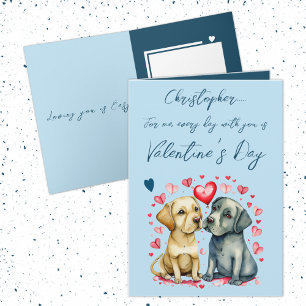 Tarjeta Perros de corte nombre El día de San Valentín azul
