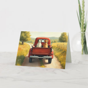 Tarjeta Perros de cumpleaños en un camión retro rojo