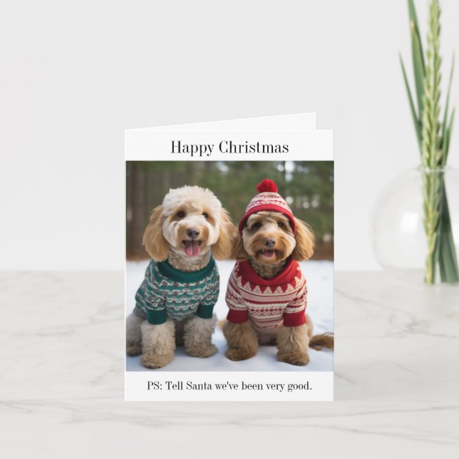 Tarjeta Perros de goldendoodle en sudaderas Navidades (Anverso)