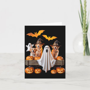 Tarjeta Perros de Halloween con calabazas y murciélagos pa