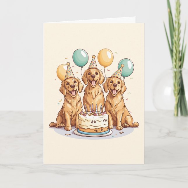 Tarjeta Perros de la recuperación de oro del cumpleaños fe (Anverso)