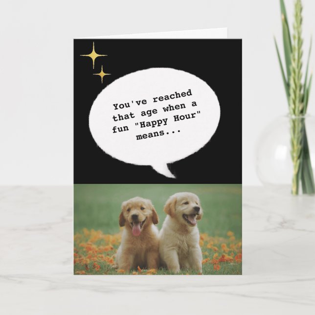 Tarjeta Perros de moda Happy Hour volverse viejo y gracios (Anverso)
