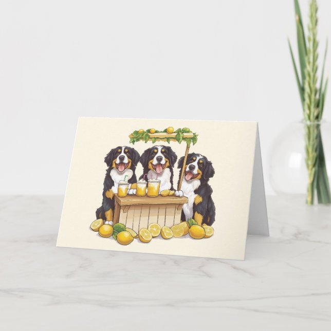 Tarjeta Perros De Montaña De Berna Que Corren Una Base De  (Anverso)