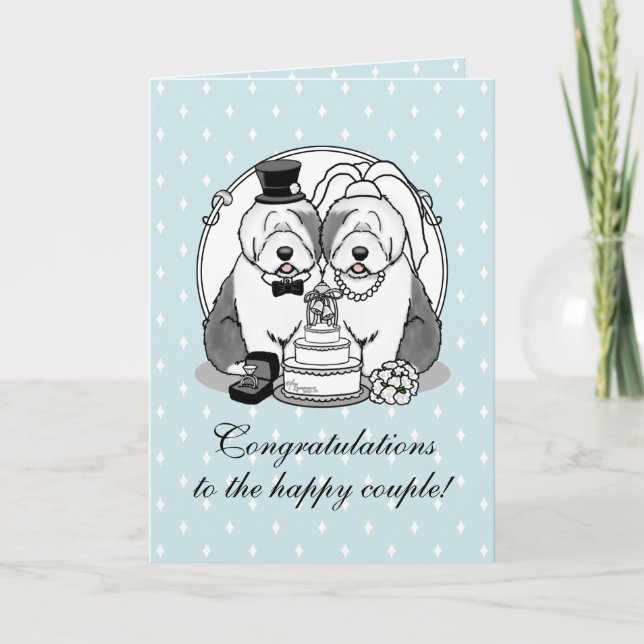 Tarjeta Perros de oveja inglesa Boda Novia Groom Grey 1 (Anverso)