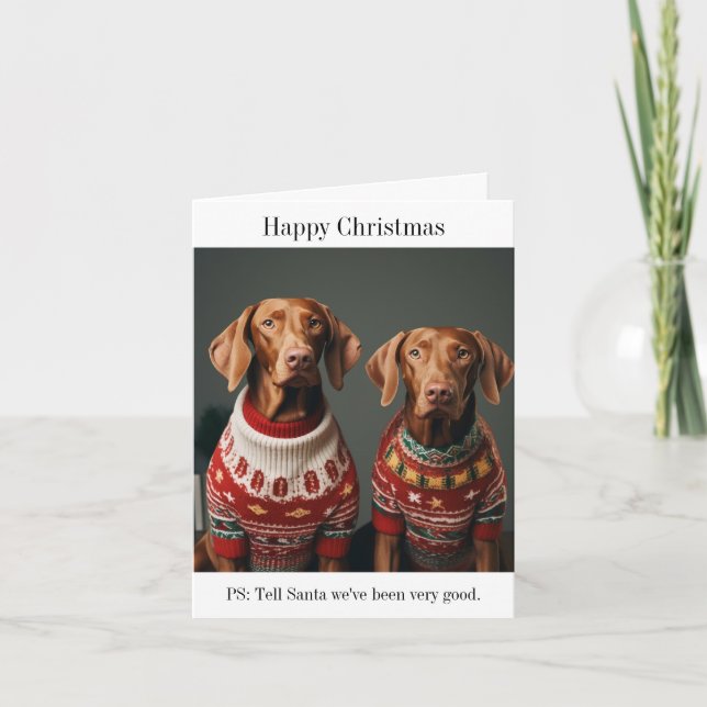 Tarjeta Perros de Vizla húngara en sudaderas Navidades (Anverso)