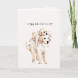 Tarjeta Perros del Día de la Madre con Lazo Rosa