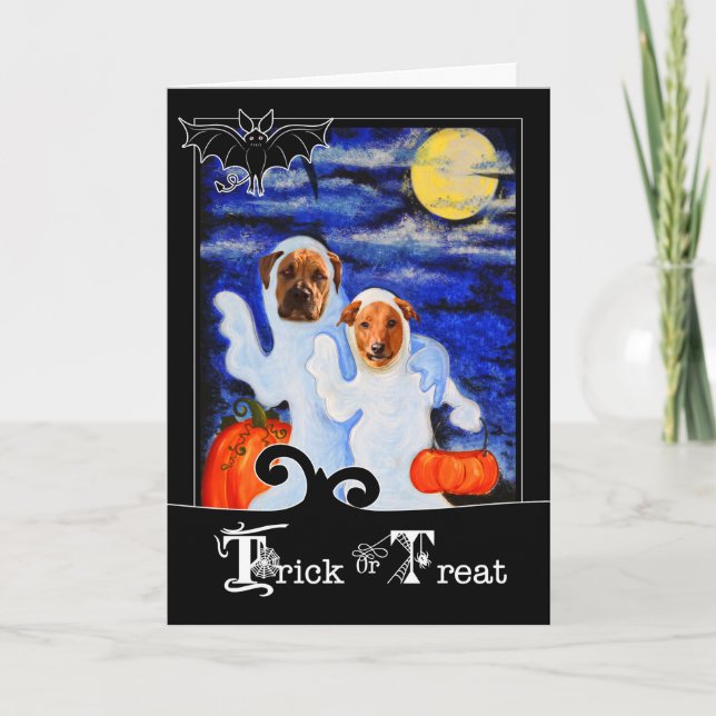 Tarjeta Perros divertidos de Halloween con disfraces fanta (Anverso)