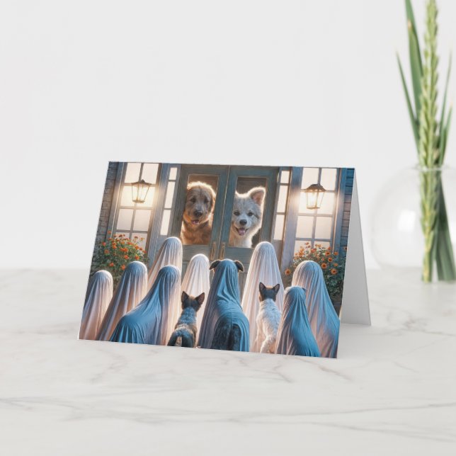 Tarjeta Perros fantasma de Halloween (Anverso)
