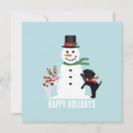 Tarjeta Perros Felices Construyendo Un Muñeco de Nieve en 