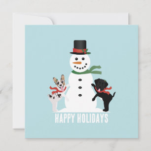 Tarjeta Perros Felices Construyendo Un Muñeco de Nieve en 