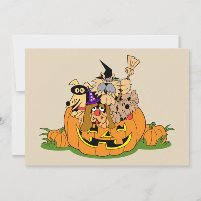 Tarjeta Perros felices de Halloween en calabaza (Anverso)