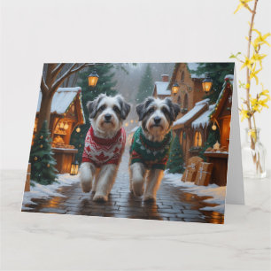 Tarjeta Perros Havanés Navidad Nieve Fiesta
