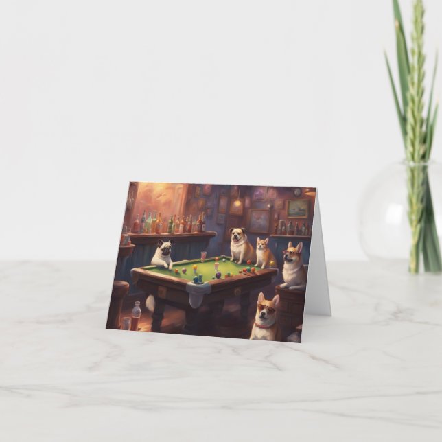 Tarjeta Perros jugando al billar que arañan mucho cumpleañ (Anverso)