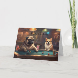 Tarjeta Perros jugando billar Feliz cumpleaños del equipo