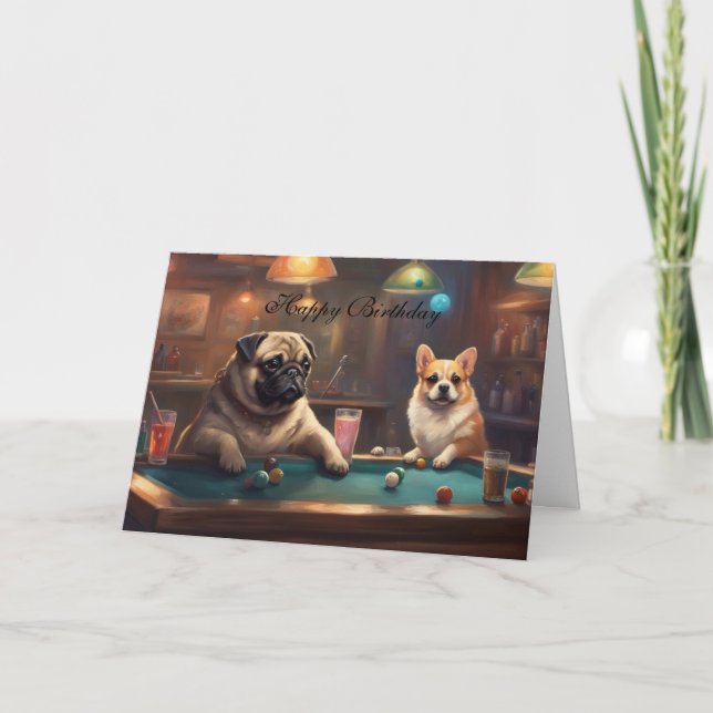 Tarjeta Perros jugando billar Feliz cumpleaños del equipo (Anverso)
