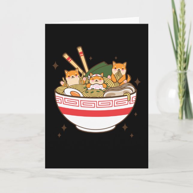 Tarjeta Perros Kawaii comiendo Ramen (Anverso)