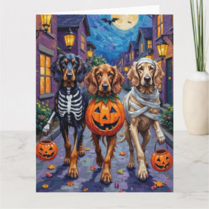 Tarjeta Perros Lebrel Afgano Pidiendo Dulces en Halloween