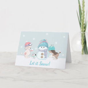 Tarjeta Perros Lindos Deja que Nieve Fiesta
