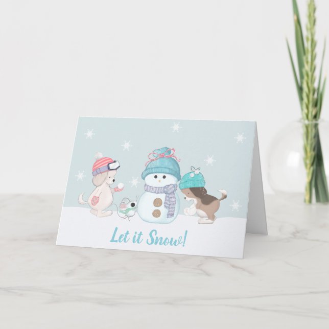 Tarjeta Perros Lindos Deja que Nieve Fiesta (Anverso)