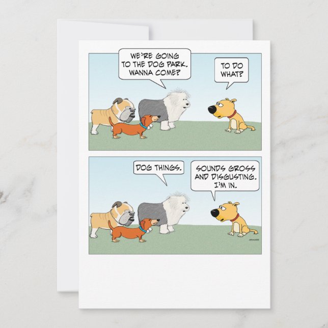 Tarjeta Perros Lindos y Divertidos Planean una Visita al P (Anverso)